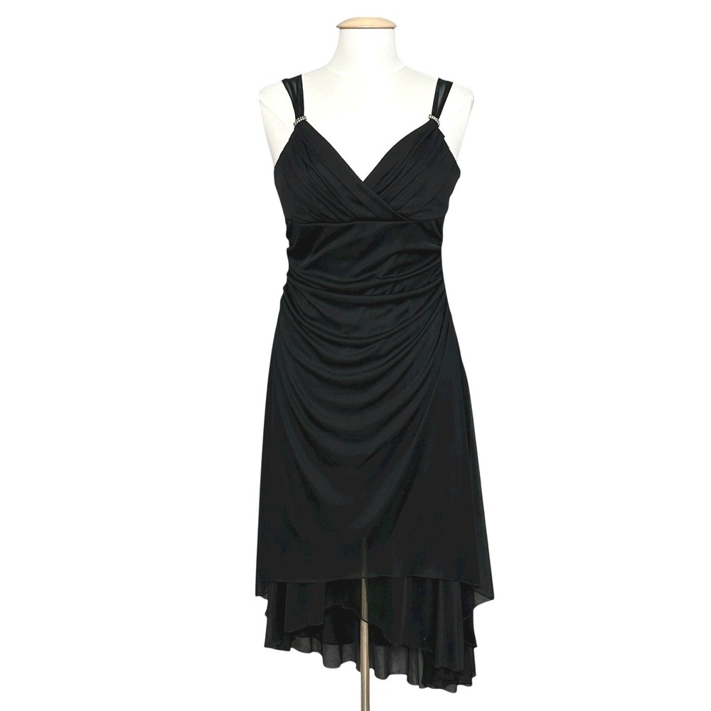 Y2K MAJORA Womens Dress L Black Gauzy Tiered Sheer Asymmetrical Whimsigoth Fairy